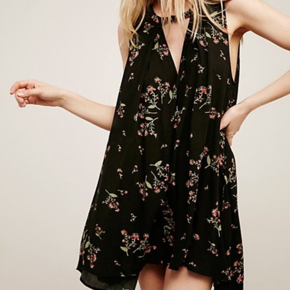 Free People Tree Swing Black Floral Tunic Dress